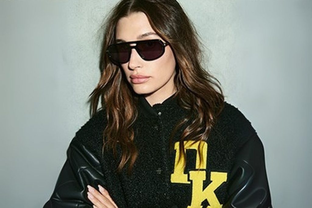 Hailey Bieber wearing DKNY 712SN aviator sunglasses