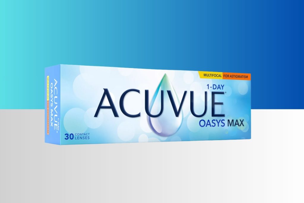 A box of ACUVUE OASYS MAX 1-Day MULTIFOCAL for Astigmatism