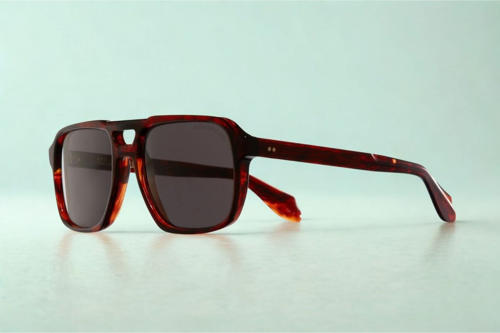 Cutler And Gross CGSN139457 aviator sunglasses featuring red Havana frames