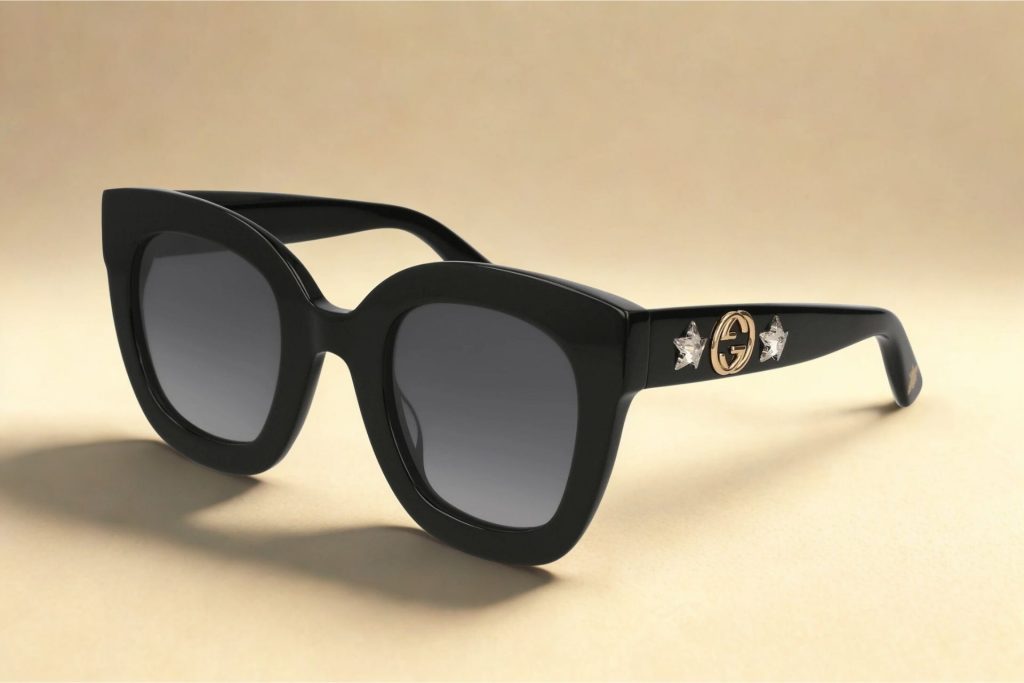 Gucci GG0208S sunglasses featuring thick black frames