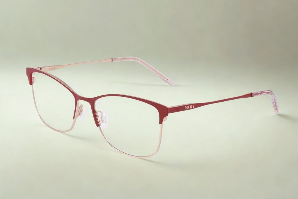 DKNY DK1028 glasses in burgundy and rose gold