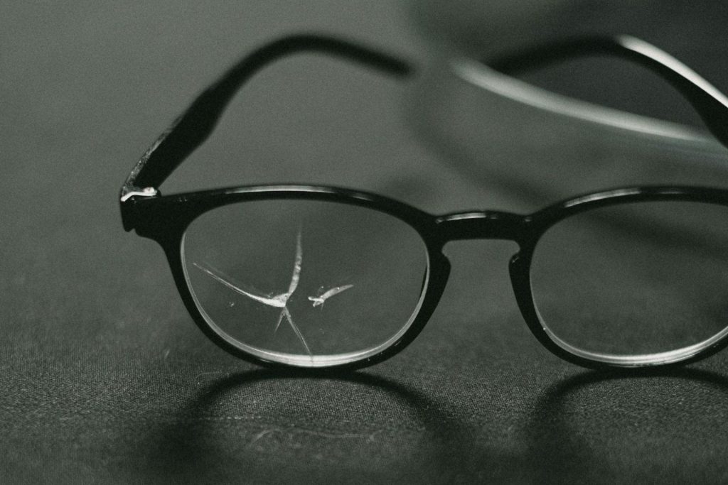 Eyeglasses with a shattered lens