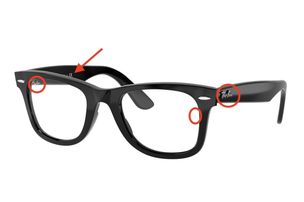 Ray-Ban RX4340V WAYFARER glasses with logos circled