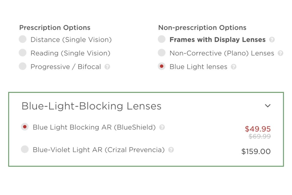 Blue light blocking option on EZContacts
