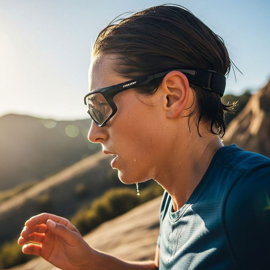 Runner wearing sporty eyeglasses strap