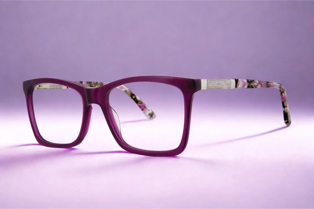 Wiliwili LANTANA glasses featuring royal purple and printed frames