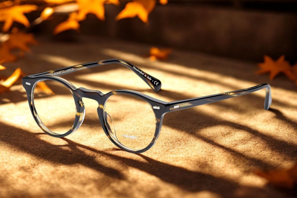 Subtle yellow and dark brown tortoiseshell round eyeglasses