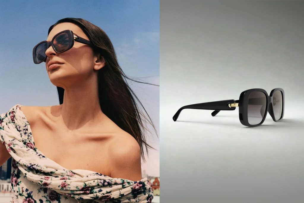Emily Ratajkowski wearing oversized square Tory Burch sunglasses