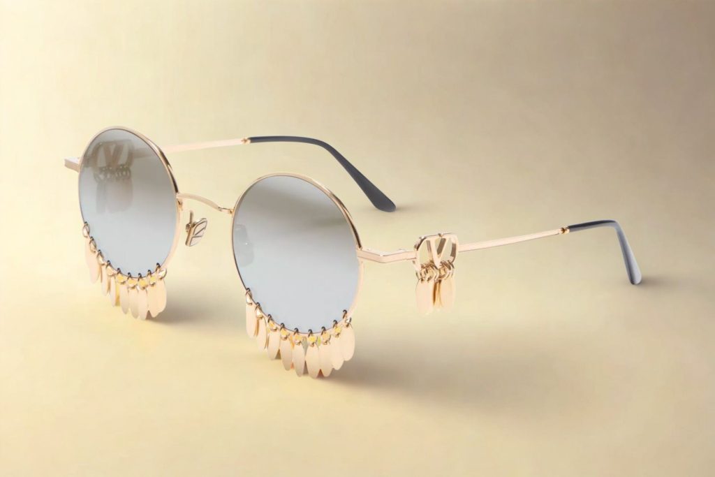 Valentino round sunglasses featured gold feather tassels