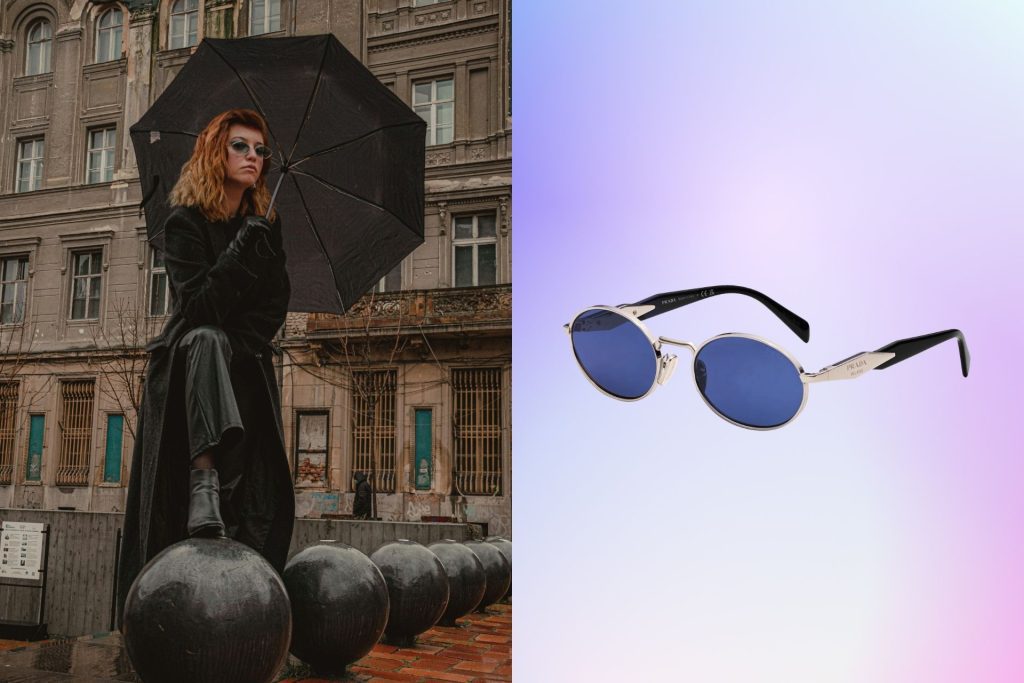 (Right) Woman in black outfit (Left) Prada PR 65ZS Oval sunglasses