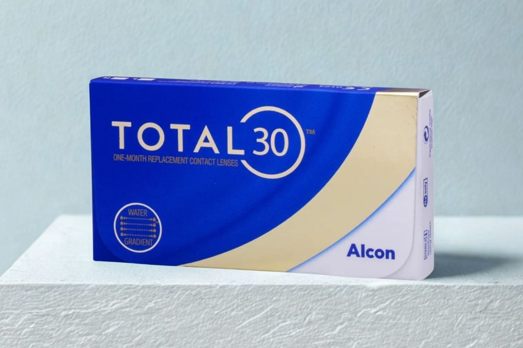 A box of Alcon Total30 contact lenses