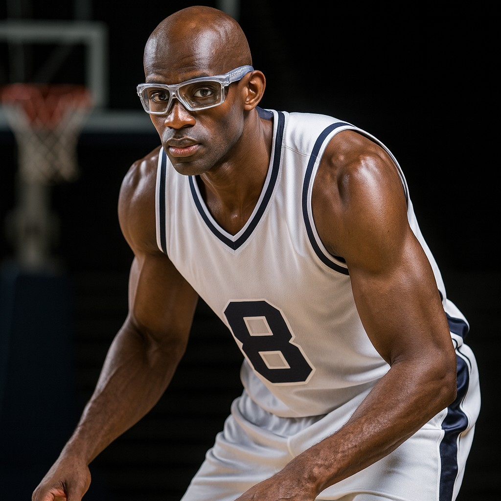 Basketball Player Wearing Glasses Basketball player wearing glasses while playing the game
