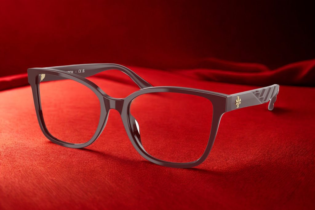 Tory Burch TY2129U glasses featuring berry red frames