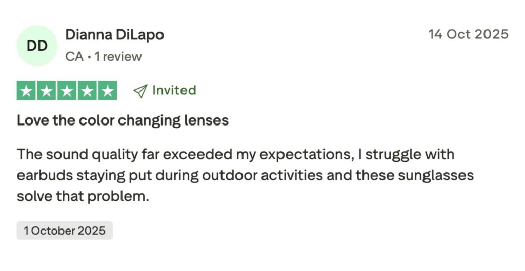TrustPilot review for Chamelo Eyewear