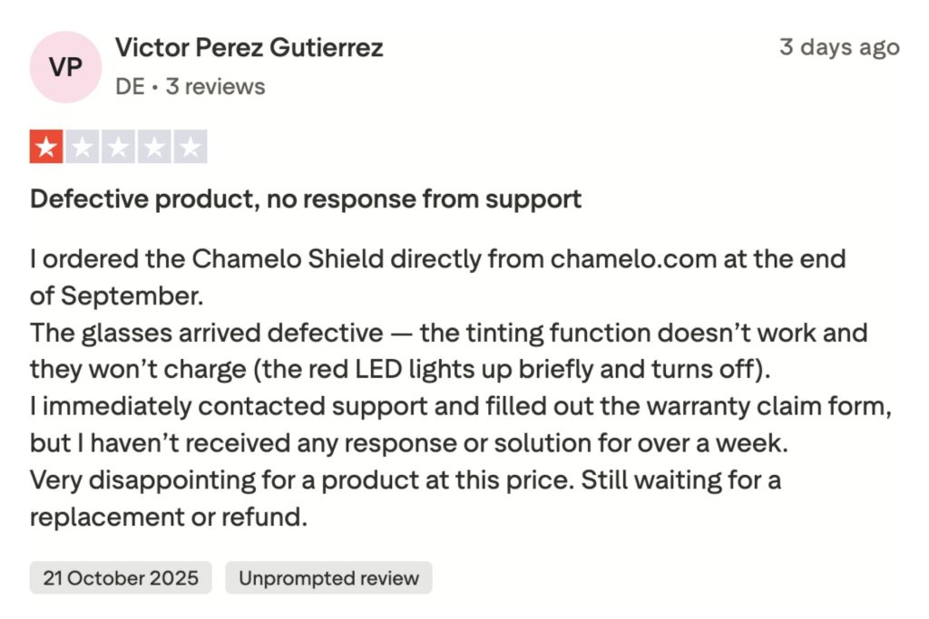 TrustPilot Review for Chamelo Eyewear