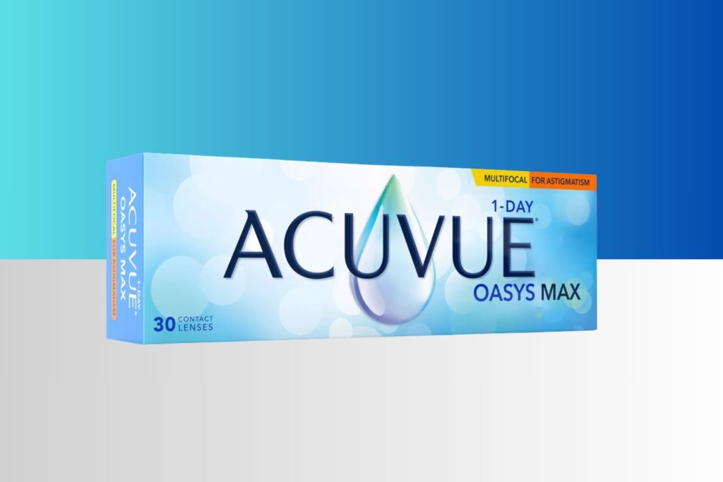 A box of Acuvue® Oasys Max 1-Day Multifocal for Astigmatism