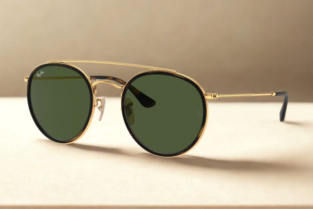 Ray-Ban RB3647N round sunglasses featuring green lenses