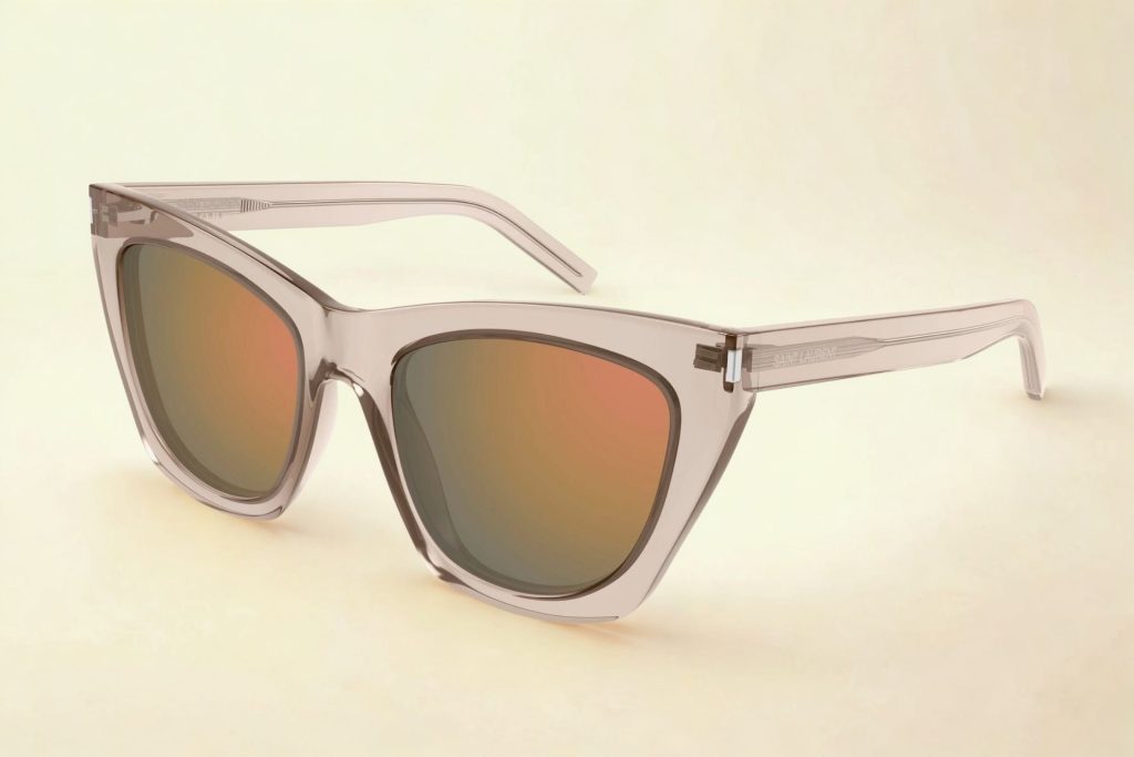 Saint Laurent SL 214 KATE cat-eye sunglasses featuring nude frames and copper lenses