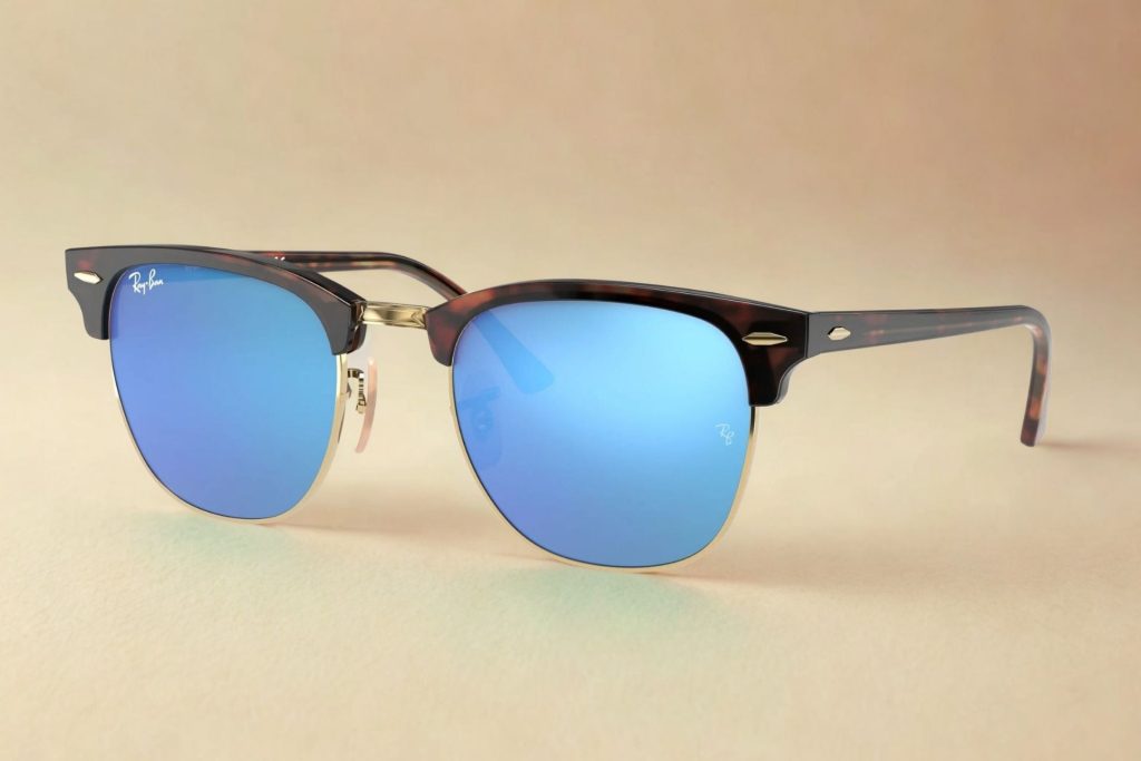 Ray-Ban RB3016 CLUBMASTER sunglasses with blue lenses