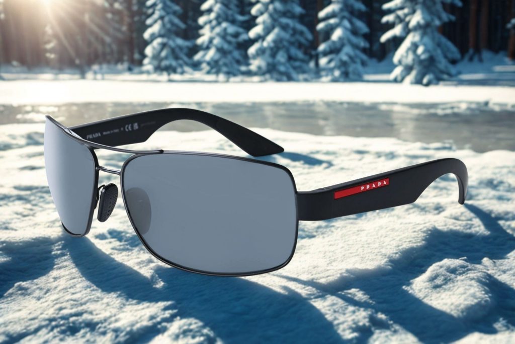 Prada Linea Rossa PS 50ZS wrap-around sunglasses featuring blue lenses