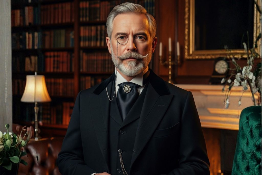 Aristocratic man wearing a suit and monocle