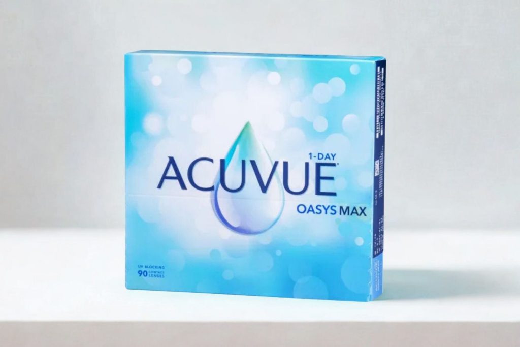 A box of Acuvue 1-Day Max contact lenses