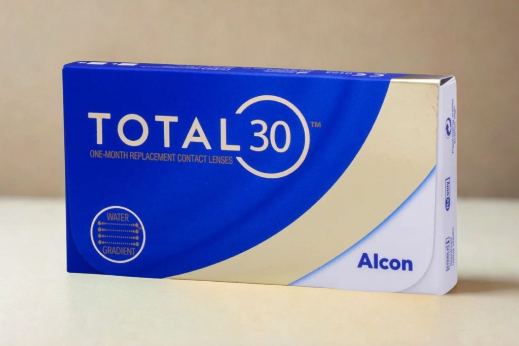 A box of Alcon Total30 contact lenses
