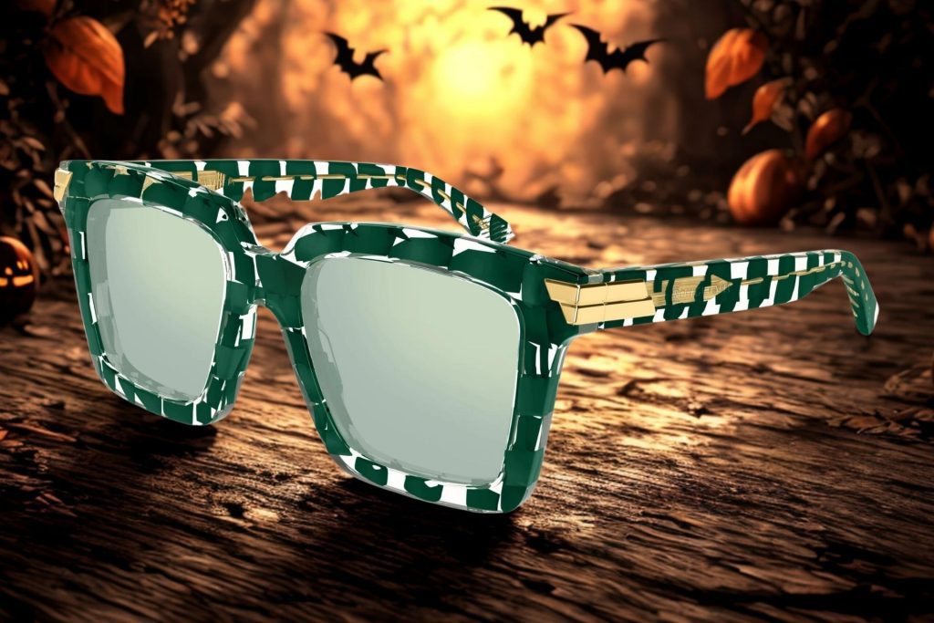 Bottega Veneta BV1005S sunglasses featuring green and gold frames