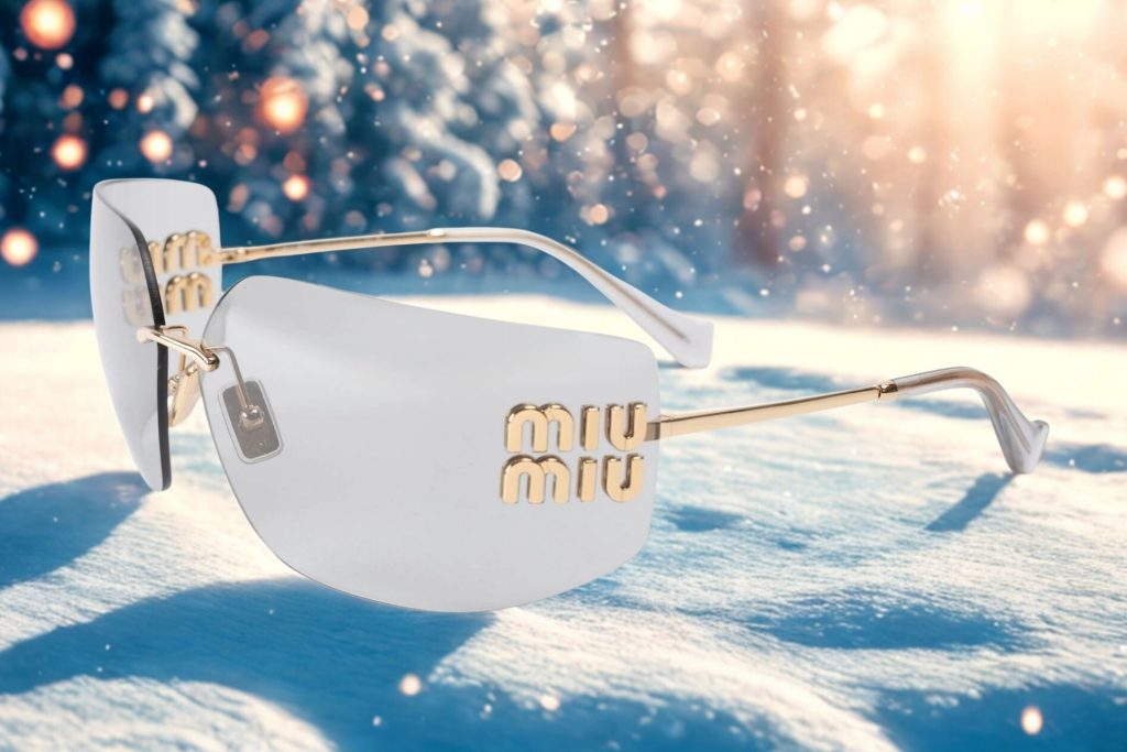 Miu Miu MU 54YS wrap-around sunglasses featuring silver frames