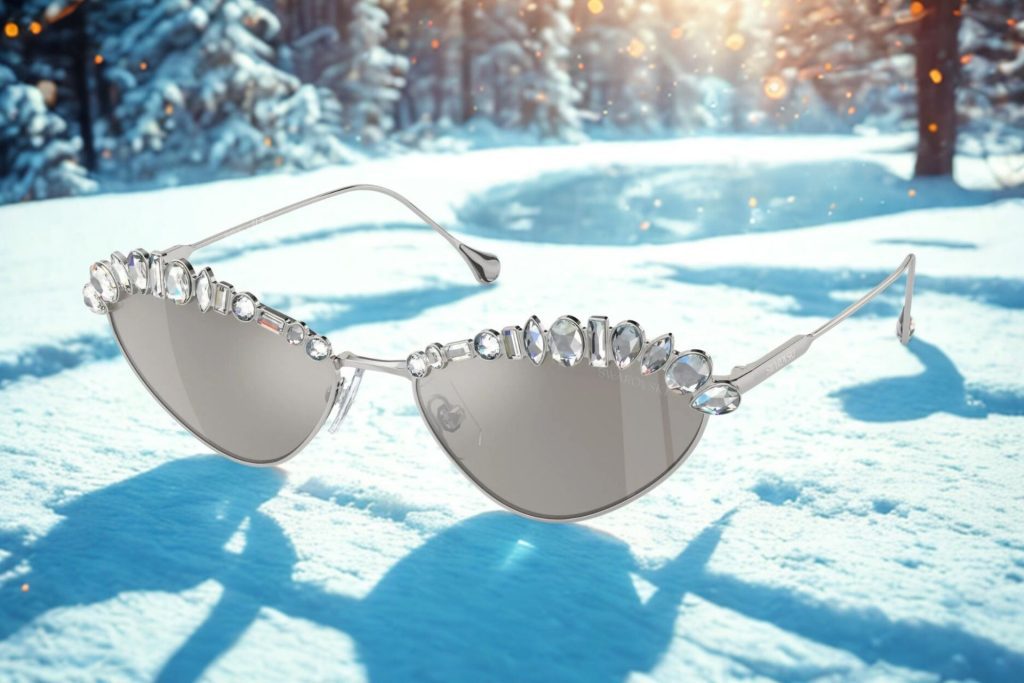 Swarovski SK7009 sunglasses featuring silver jewel-encrusted frames