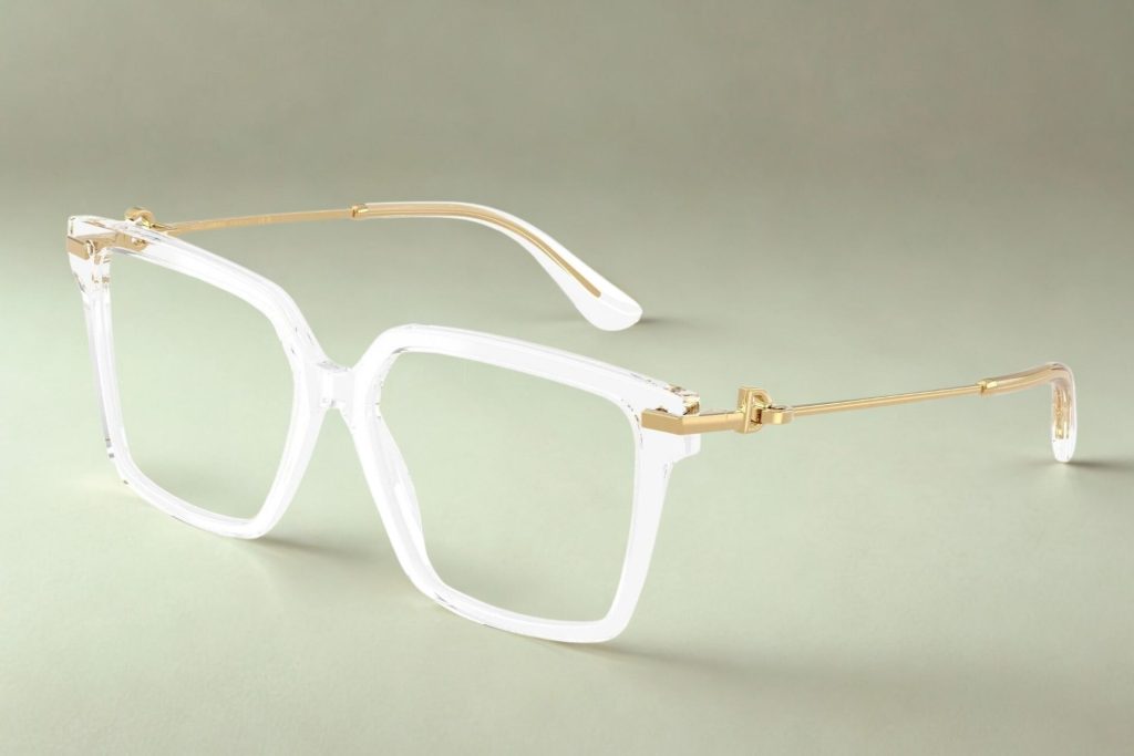 Transparent frames with metallic gold temple arms