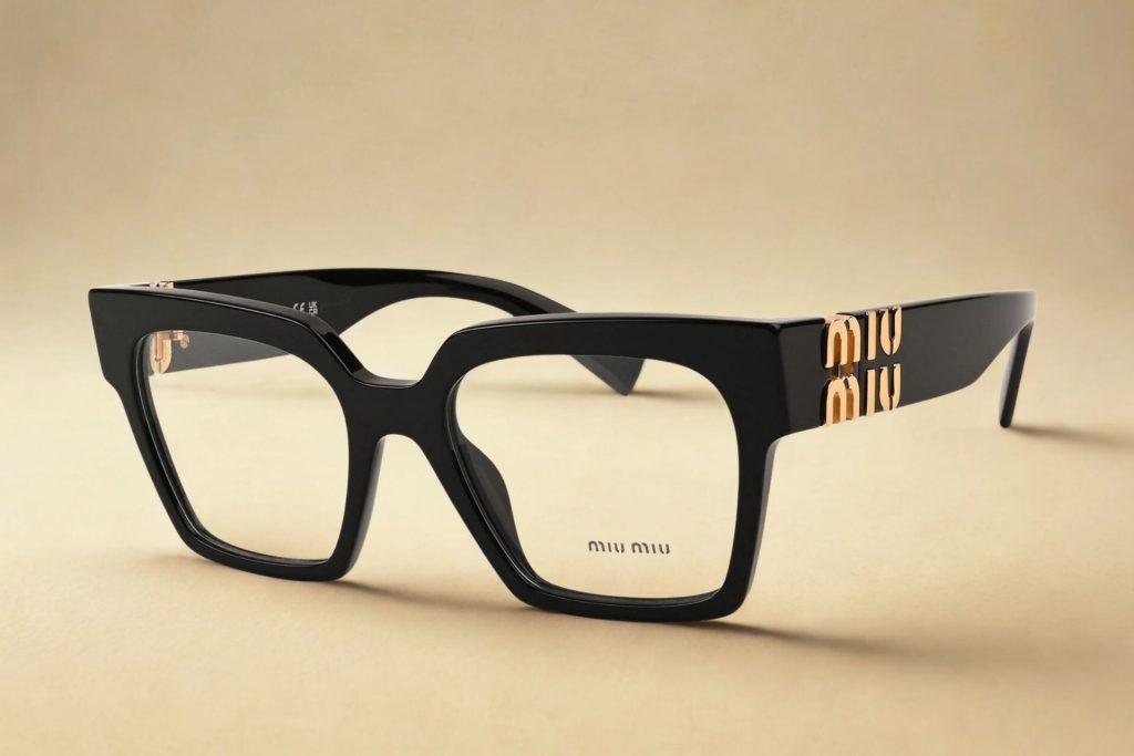 Black oversized frames with the Miu Miu logo along the temple arms