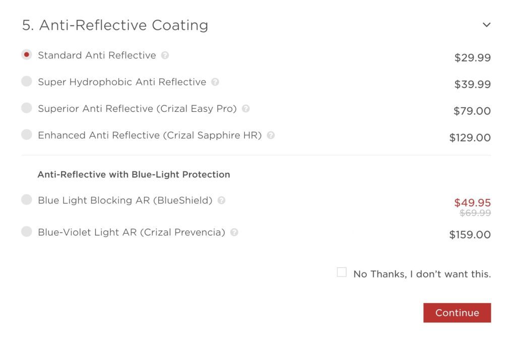 Anti-reflective coating options