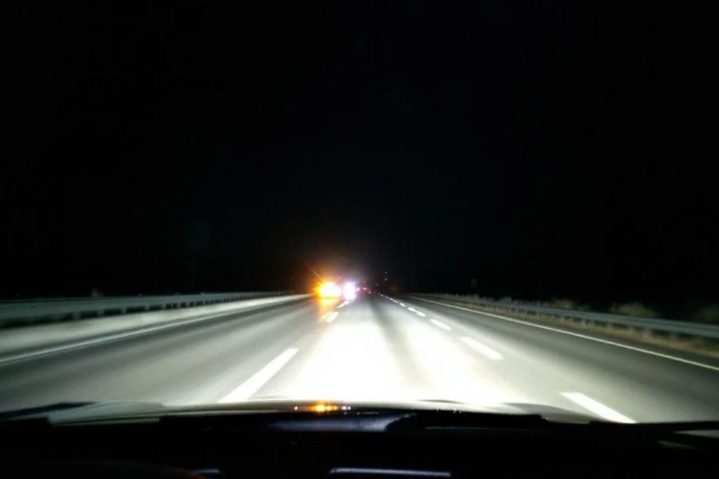 Nighttime driving, with oncoming traffic