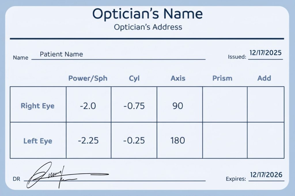 Glasses prescription example