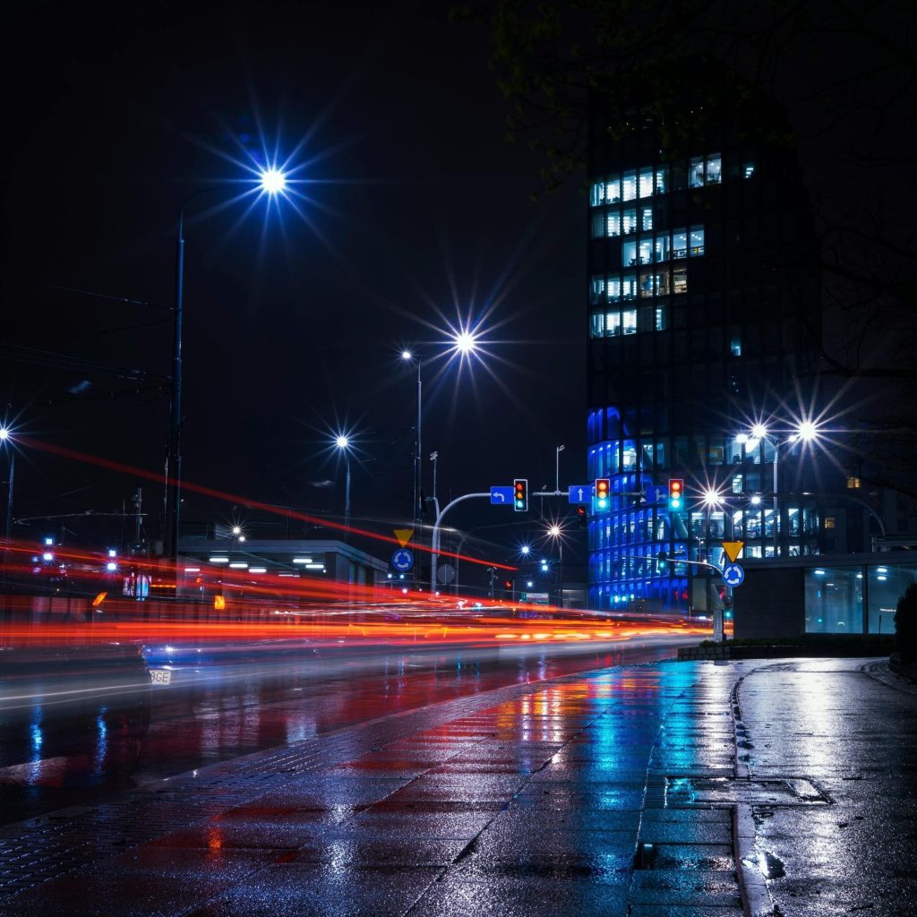 Cars driving at night