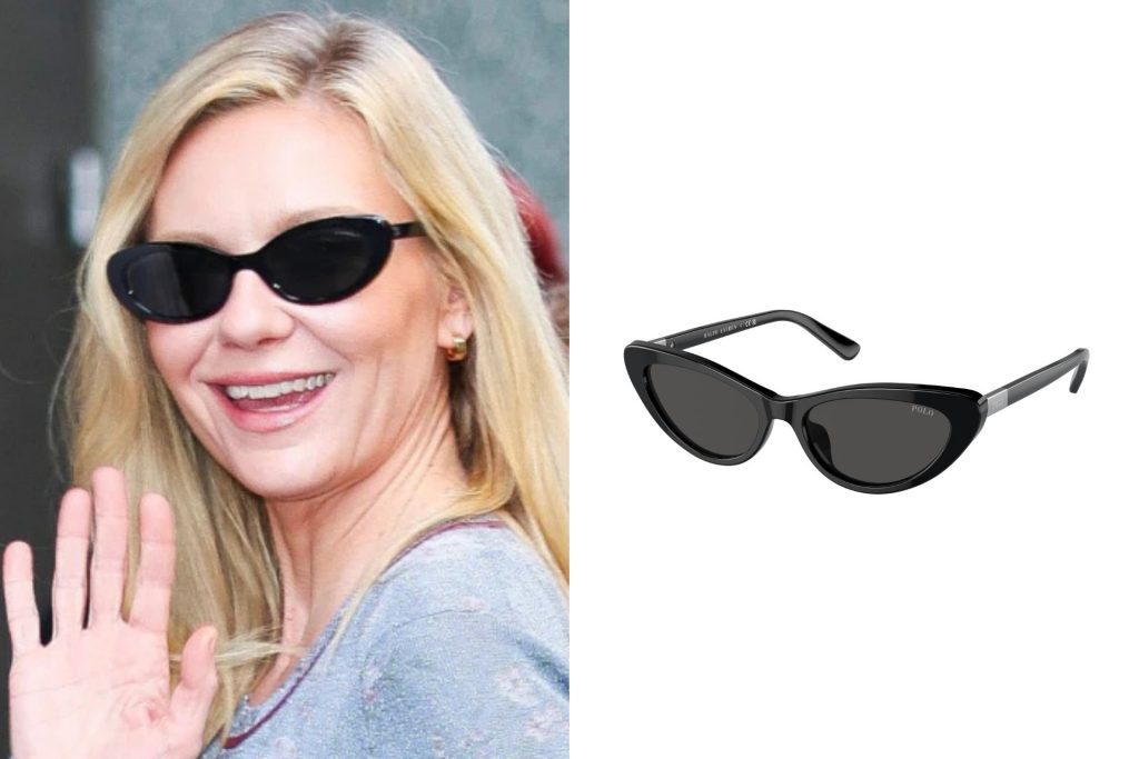 (Left) Kirsten Dunst wearing cat eye shades (Right) Polo PH4199U sunglasses