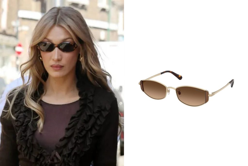 (Left) Bella Hadid in oval sunglasses (Right) Swarovski SK7035D sunglasses