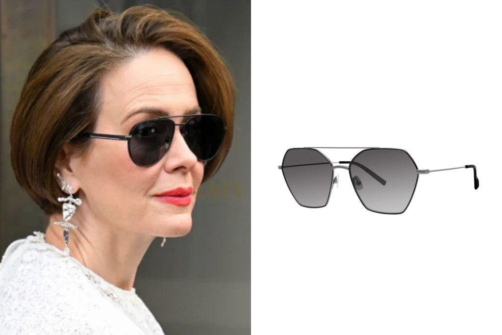 (Left) Sarah Paulson wearing aviator sunglasses (Right) Vera Wang V605 aviator sunglasses