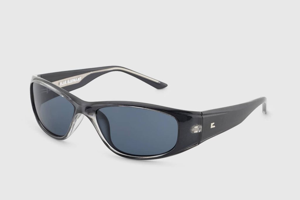 LEX pearl black sunglasses featuring blue lenses