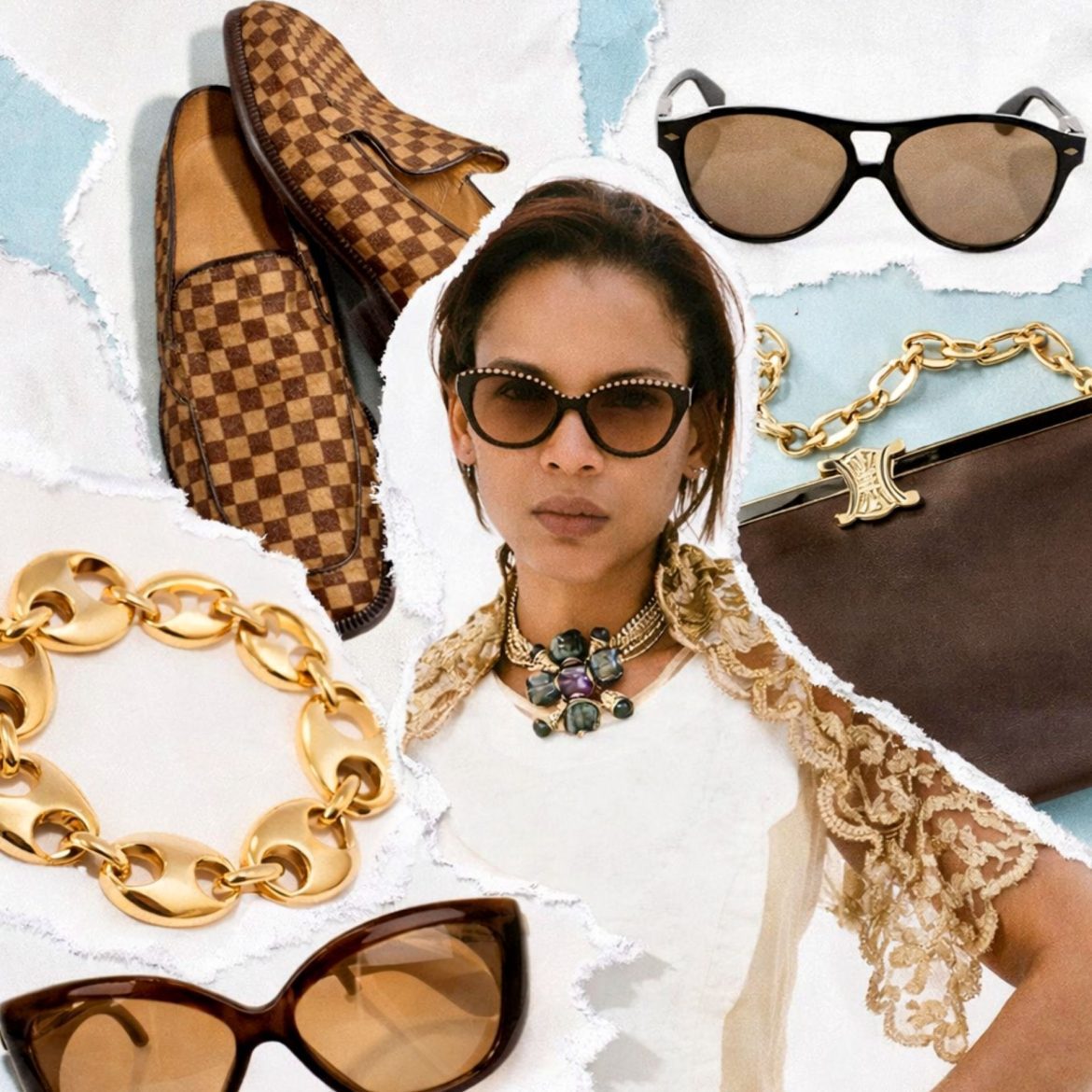 Collage Featuring Chrome Hearts Sunglasses and Loafers Collage featuring chrome hearts sunglasses and loafers