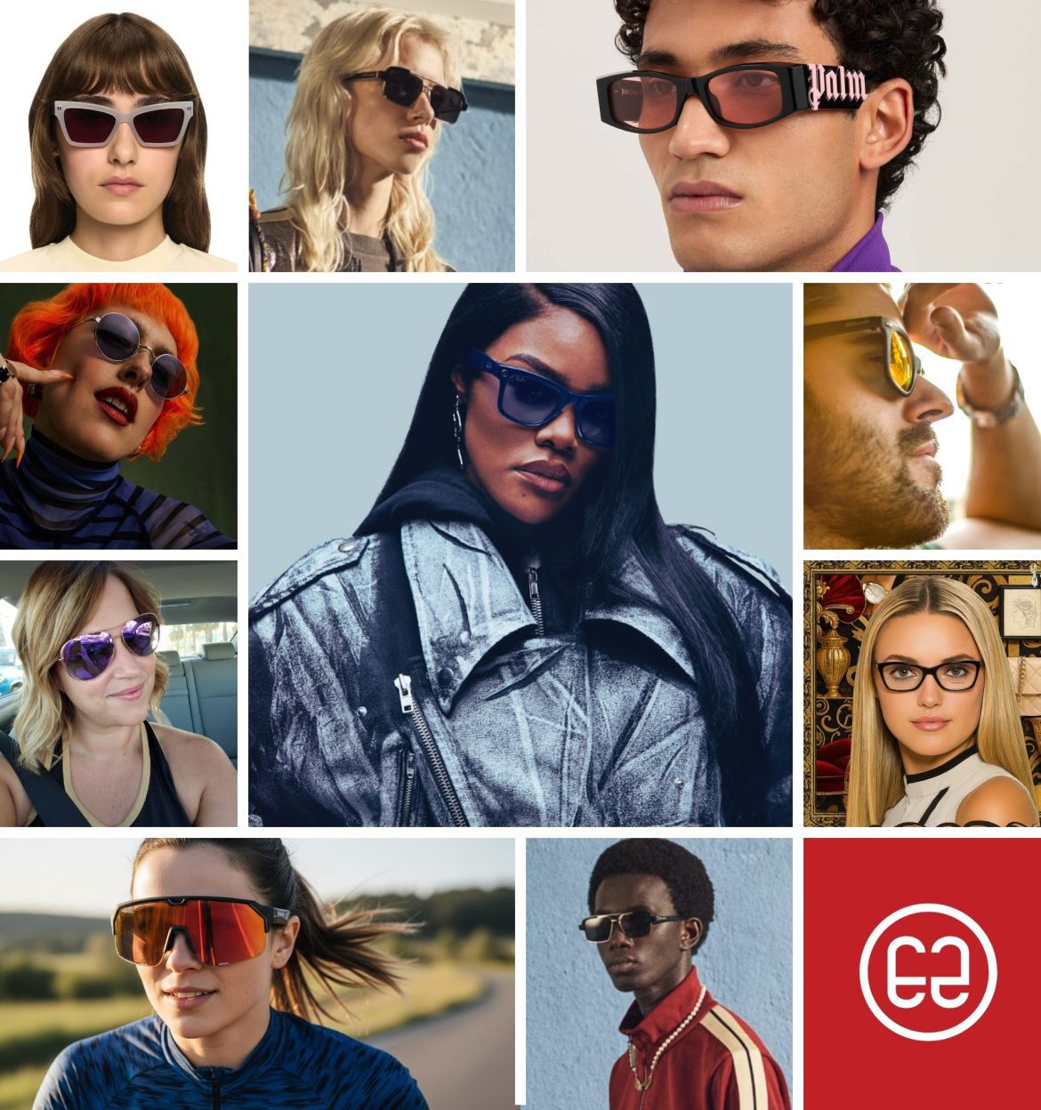 Collage of customers wearing eyeglasses and sunglasses