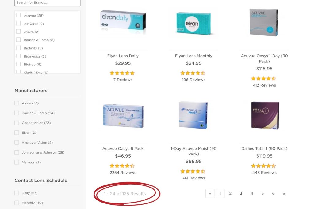 Number of contact lenses at EZContacts