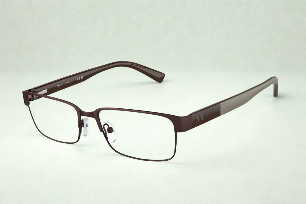 Exchange Armani AX1017 rectangular glasses featuring matte brown frames