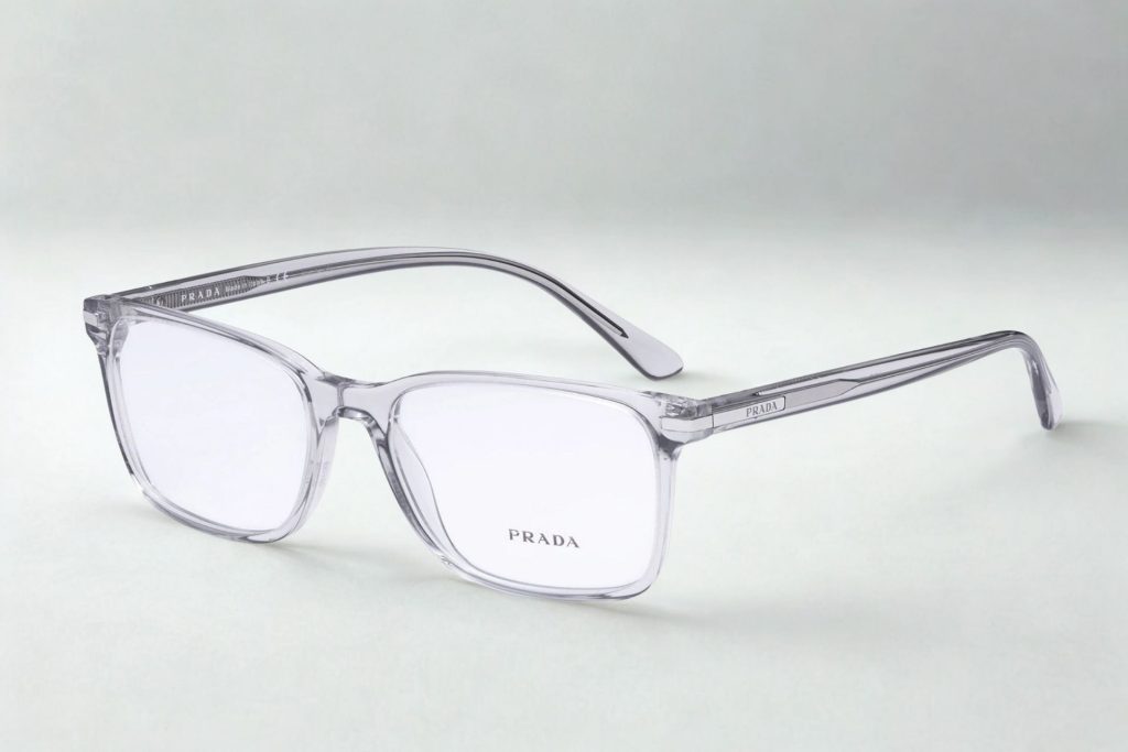 Prada PR 14WV glasses featuring transparent crystal gray frames