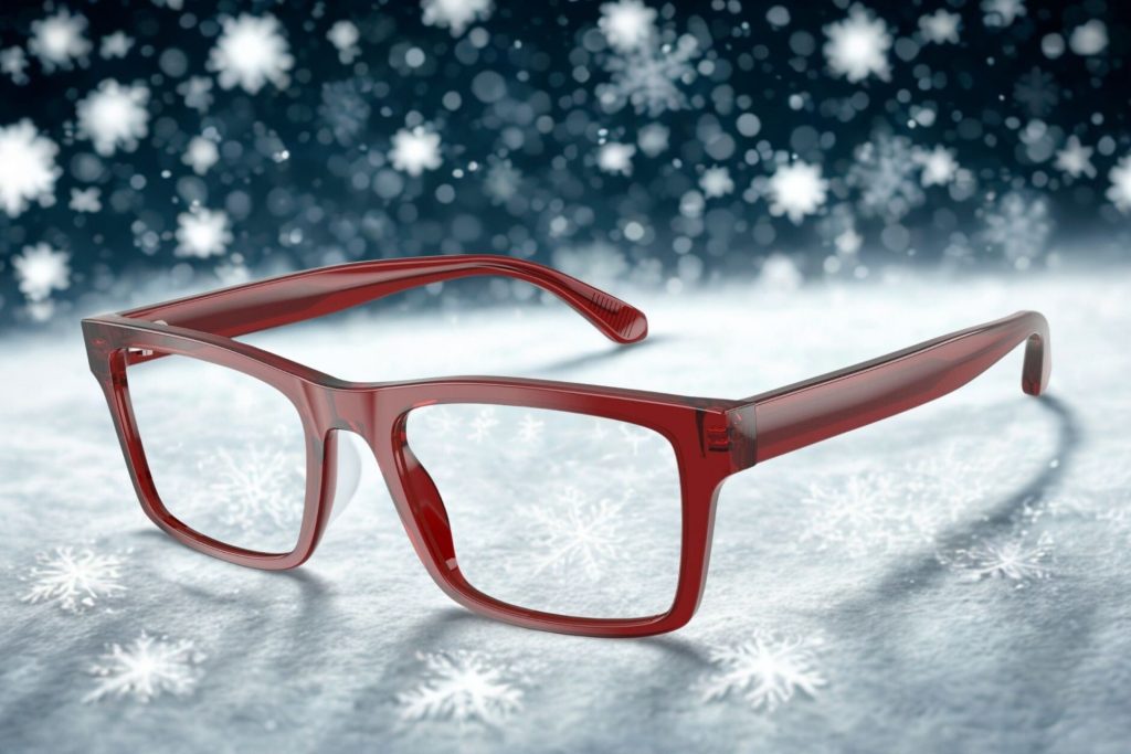Red-hued oversized plastic frames