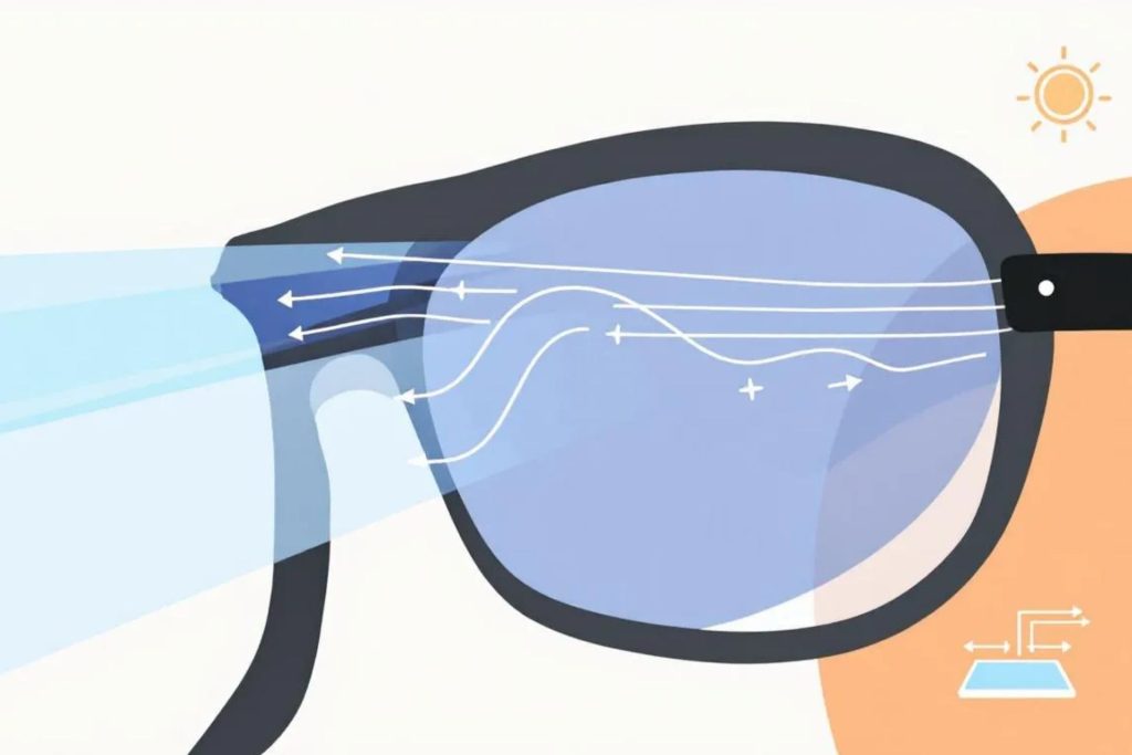 Cartoon rendition of the sun rays being filtered by sunglasses