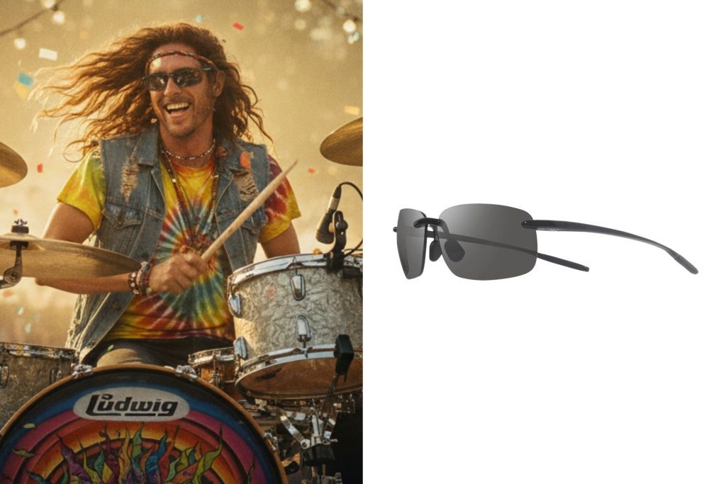 A drummer wearing sunglasses at a concert