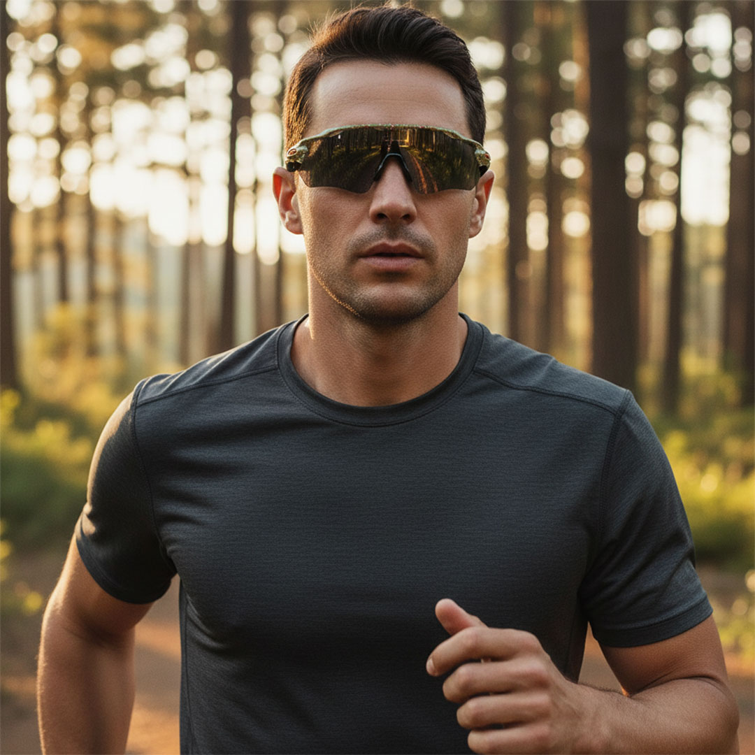 Man running in forest