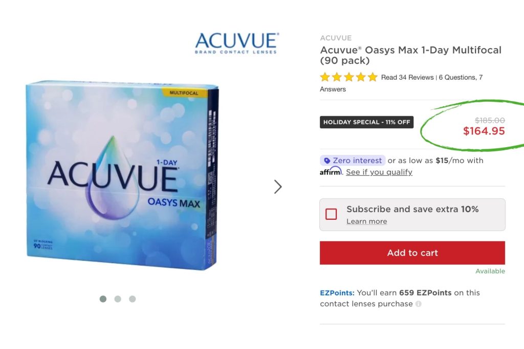 ACUVUE Oasys 1-Day Max price on EZContacts